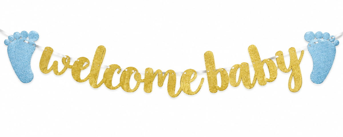 "Welcome Baby" Banner with Blue Footprints