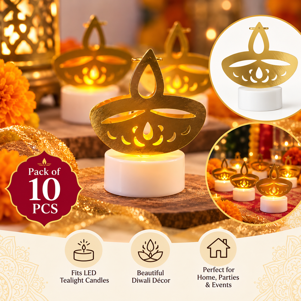 Diwali LED Diya Tealight Candles ā Pack of 12