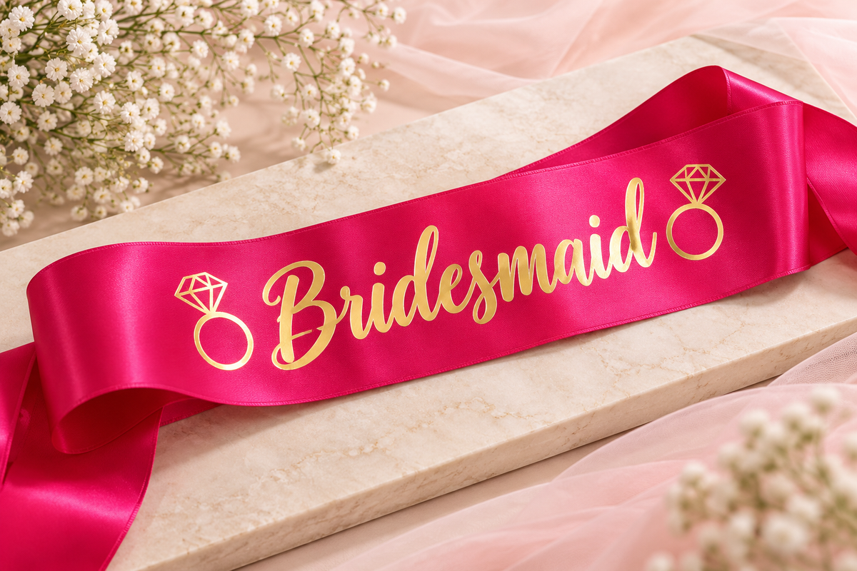 Bridesmaid Satin Sash – Hot Pink & Gold