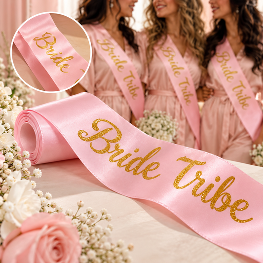 Bride Tribe Satin Sash – Pink & Gold