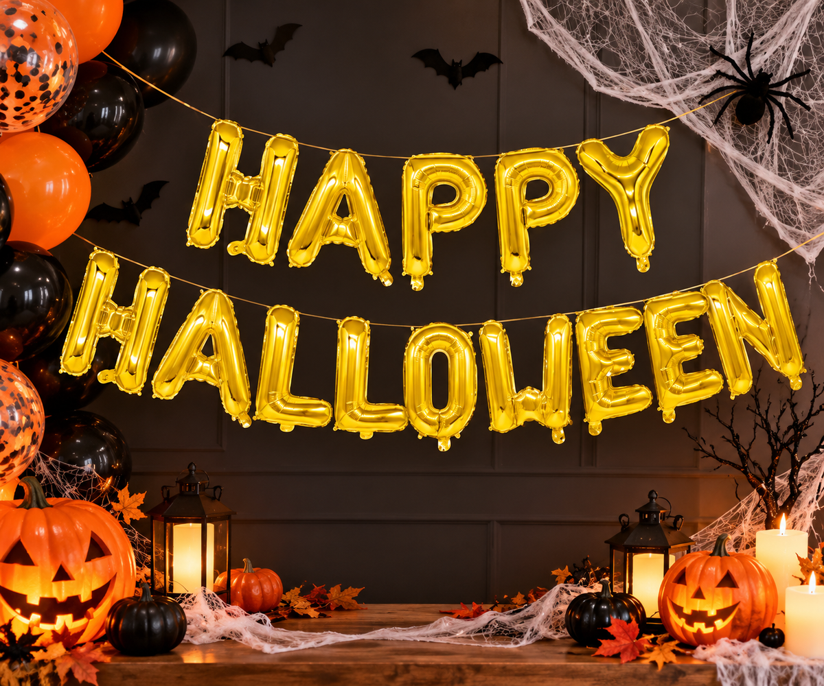 Happy Halloween Gold Foil Balloon Banner