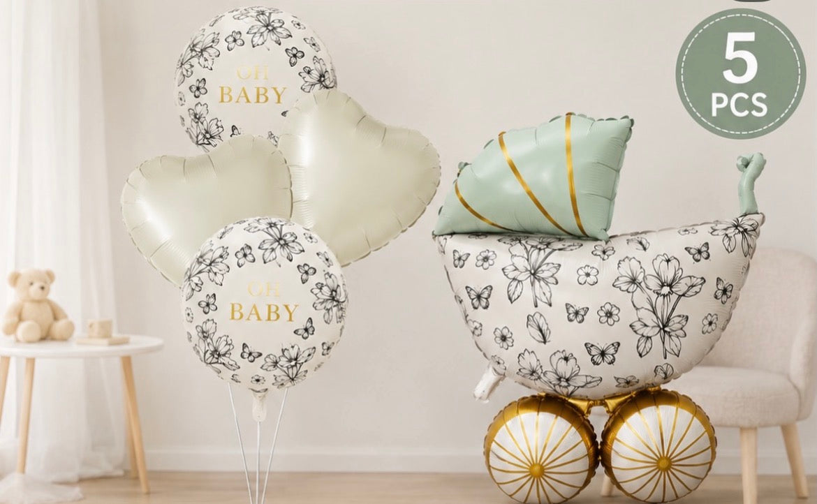 5PCS Pink Matte Baby Stroller Balloon Set