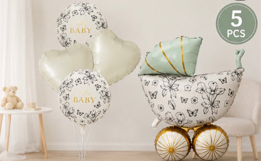 5PCS Pink Matte Baby Stroller Balloon Set