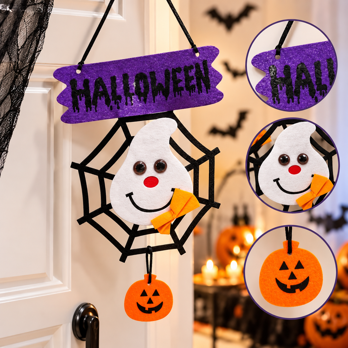 Halloween Ghost & Spider Web Hanging Decoration