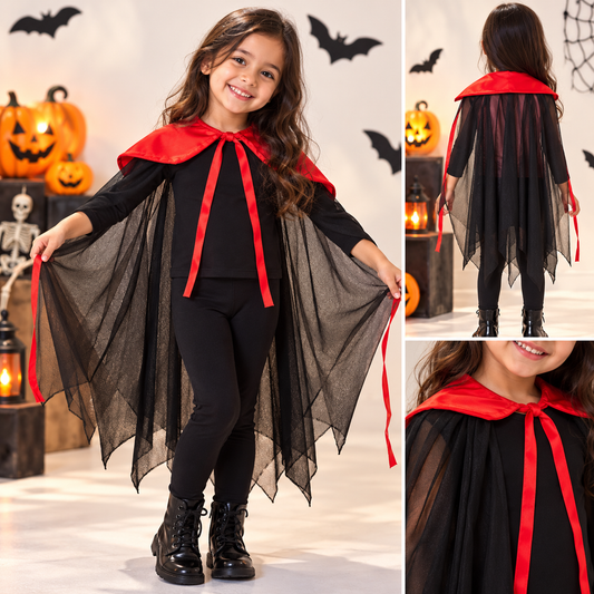 Kids Halloween Vampire Cape – Red & Black