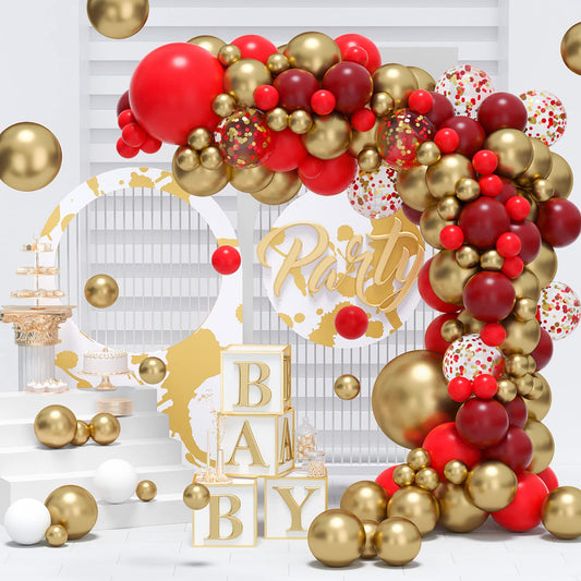 Balloon garland kit gold and red