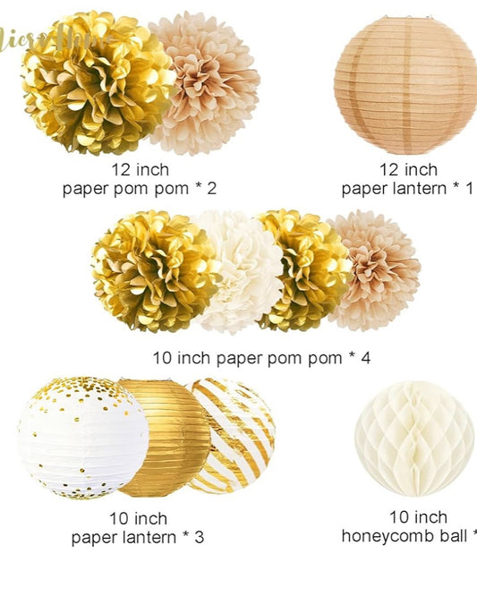 Pompom & Lantern gold, beige and light sage