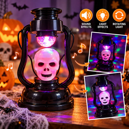 Halloween Skull Lantern with LED Disco Lights & Spooky Sound Effects