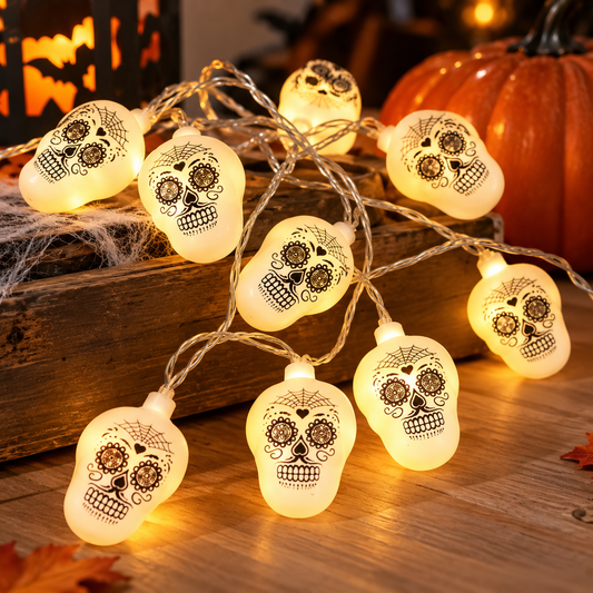 Halloween LED Skull String Lights – 10 Pieces 💀🎃